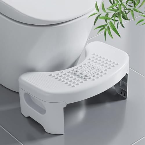 CLAPONE Toilet Stool Squat Adult, 7" Squatting Poop Stool for, Bathroom Foot Rest Stools for Pooping, Potty Step for Toddlers & Adults, Non-Slip Pads (Premium White, Foldable) - Image 1