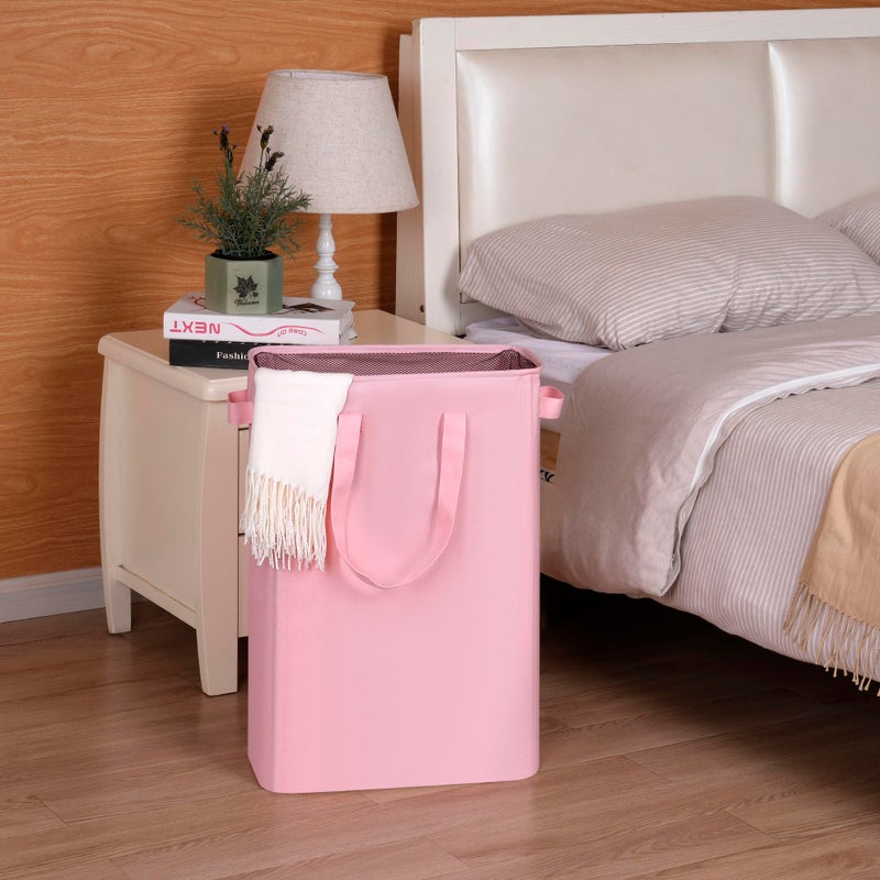 efluky Slim Laundry Basket, Narrow Laundry Hamper with Handles, Collapsible Dirty Clothes Hamper, Tall Laundry Bin for Laundry Room, Dorm and Bedroom, 12.7 Gallons(48L) Pink - Image 4