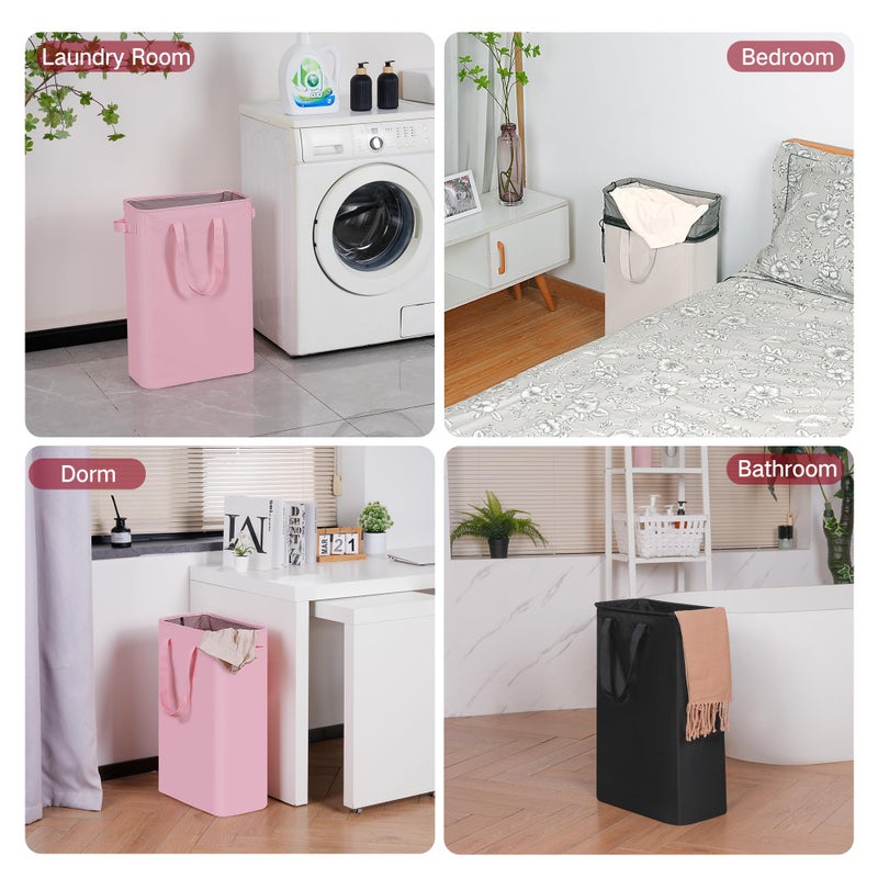 efluky Slim Laundry Basket, Narrow Laundry Hamper with Handles, Collapsible Dirty Clothes Hamper, Tall Laundry Bin for Laundry Room, Dorm and Bedroom, 12.7 Gallons(48L) Pink - Image 5