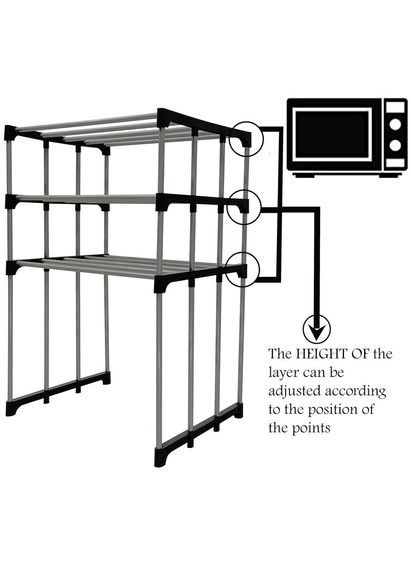 PHILOSHOP PHILOSHOP 3 Layer Microwave Stand OTG Stand Microwave Oven Rack Kitchen Storage Shelf Black Pipe Alloy Steel Tiered Shelf  - Image 5