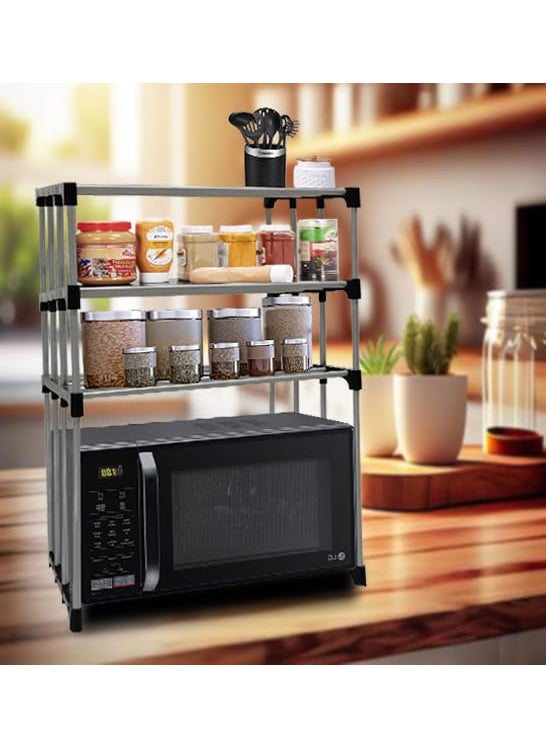 PHILOSHOP PHILOSHOP 3 Layer Microwave Stand OTG Stand Microwave Oven Rack Kitchen Storage Shelf Black Pipe Alloy Steel Tiered Shelf  - Image 2