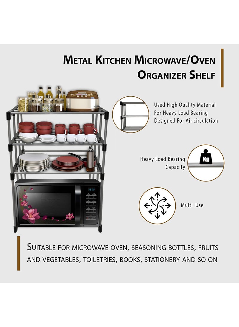 PHILOSHOP PHILOSHOP 3 Layer Microwave Stand OTG Stand Microwave Oven Rack Kitchen Storage Shelf Black Pipe Alloy Steel Tiered Shelf  - Image 4