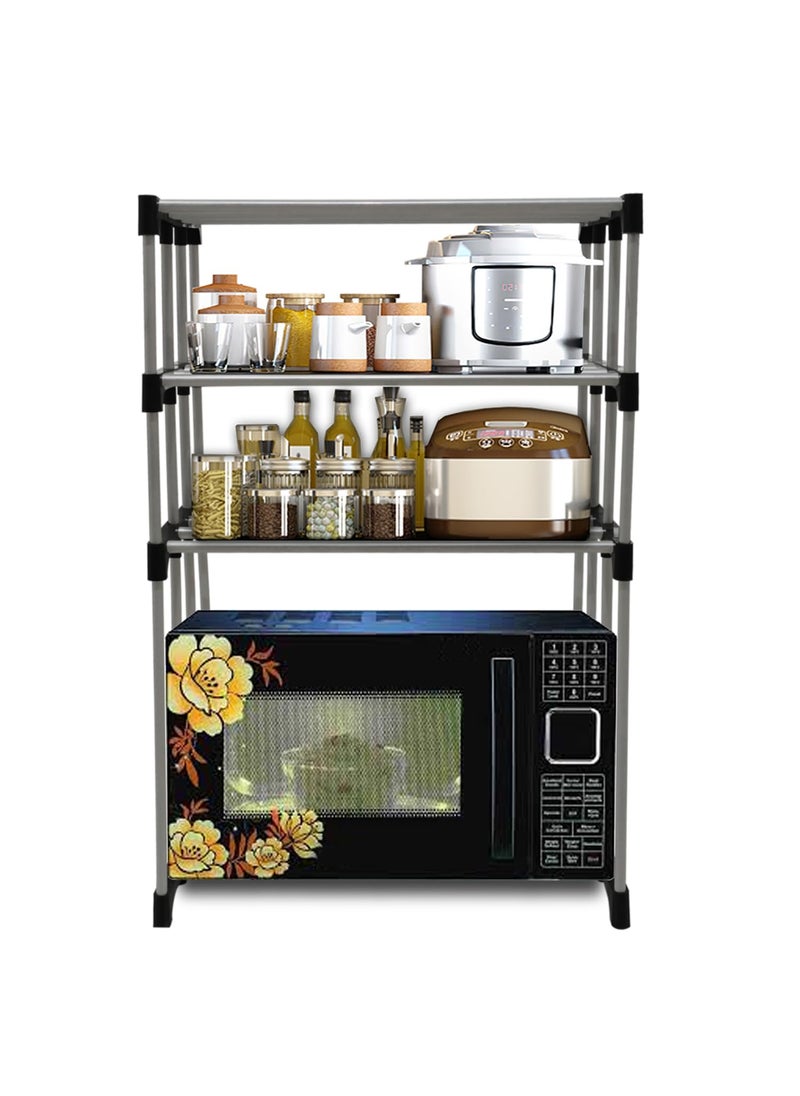 PHILOSHOP PHILOSHOP 3 Layer Microwave Stand OTG Stand Microwave Oven Rack Kitchen Storage Shelf Black Pipe Alloy Steel Tiered Shelf  - Image 1