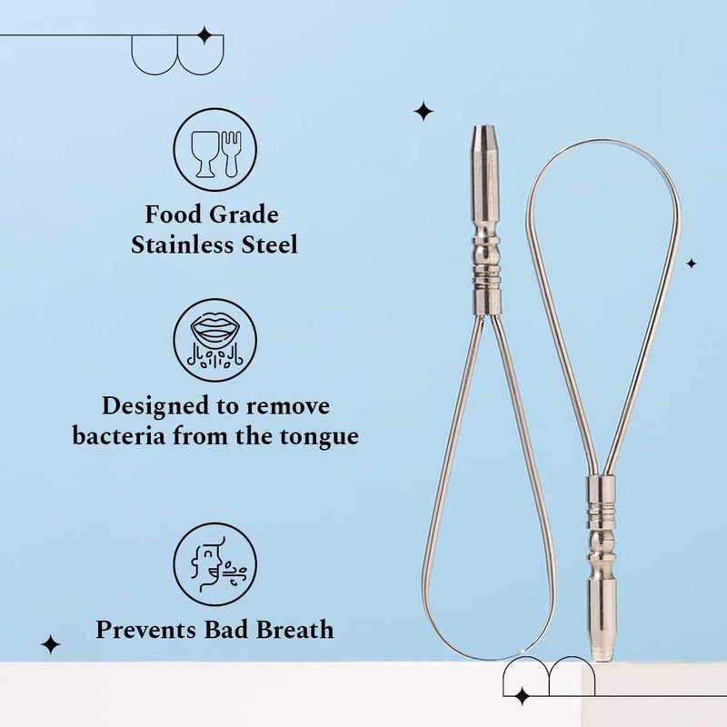SVShoperzone Premium Single Handle Design Steel Tongue Scraper For Fresh Breath Improved Taste Sense & Bacteria Removal - 100% Stainless Steel Tongue Cleaner for Oral Care (Pack of 2) - Image 4