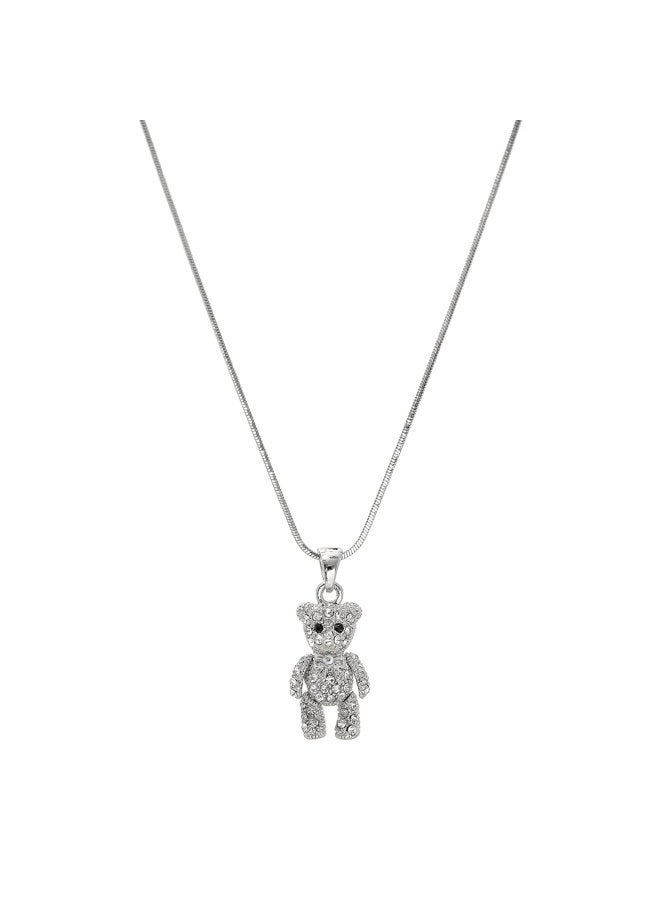 SpinningDaisy Crystals Silver Plated Movable Teddy Bear Necklace - Image 2