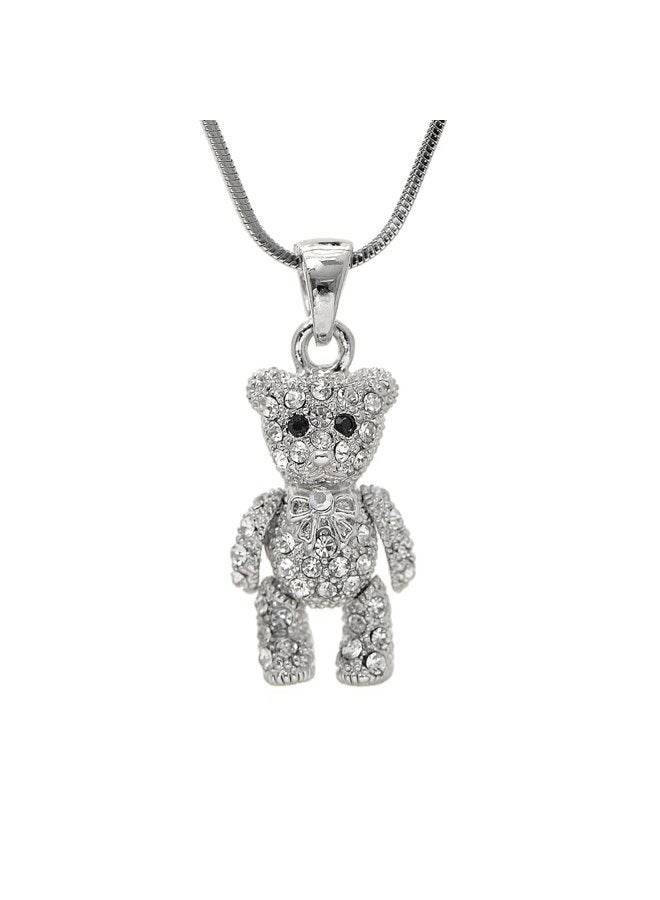 SpinningDaisy Crystals Silver Plated Movable Teddy Bear Necklace - Image 1