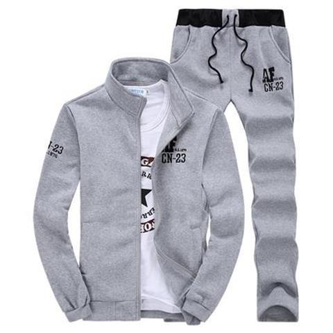 Sports suit Mens Spring and Autumn Running Casual Sweatshirt Sportswear Sportswear suit Mens Spring and Autumn Two-piece Set Grey [regular]] - Image 1