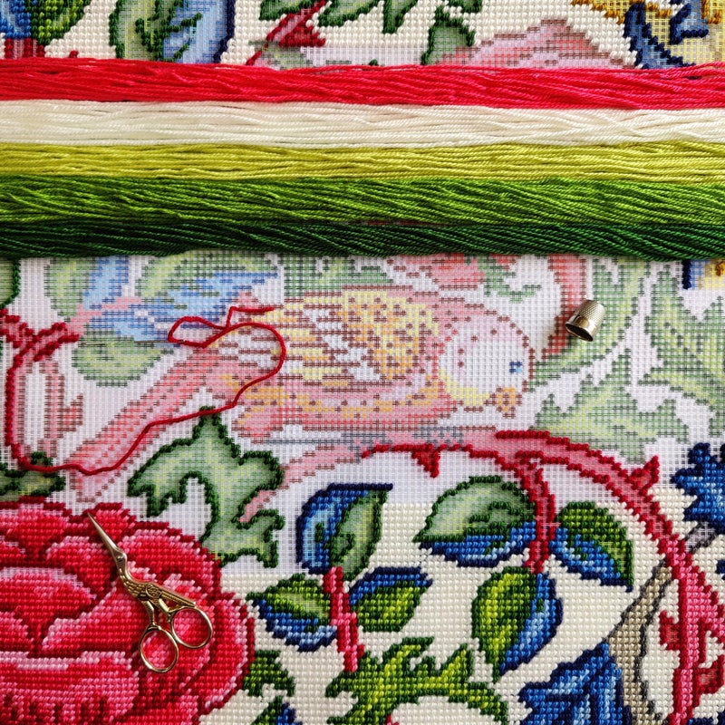 Brvsk Embroidery Kit for Adults and Beginners â€” Enchanted Bird by William Morris 16â€³â€‰Ã—â€‰16â€³ with Clear, Precise Printed Design on Cotton Canvas; Includes 2 Needles, Yarn, and Easy-Read Chart - Image 2