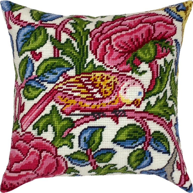 Brvsk Embroidery Kit for Adults and Beginners â€” Enchanted Bird by William Morris 16â€³â€‰Ã—â€‰16â€³ with Clear, Precise Printed Design on Cotton Canvas; Includes 2 Needles, Yarn, and Easy-Read Chart - Image 1