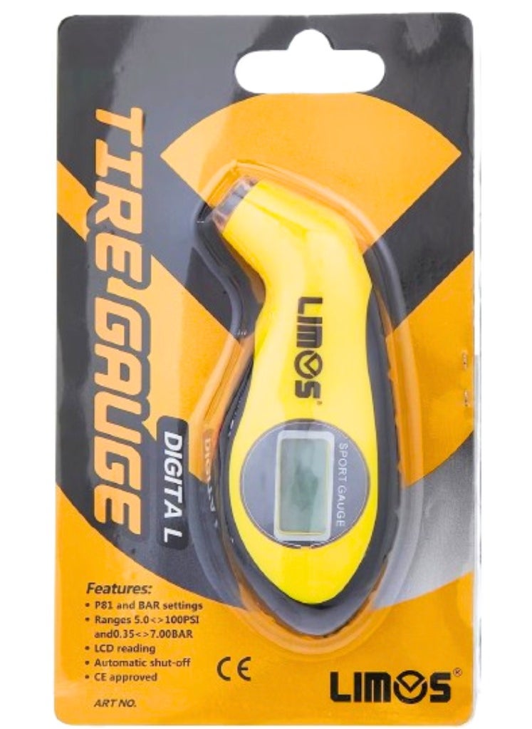 LIMOS - LCD Digital Tire Air Pressure Gauge Tester Tool with Light - Yellow - Image 1