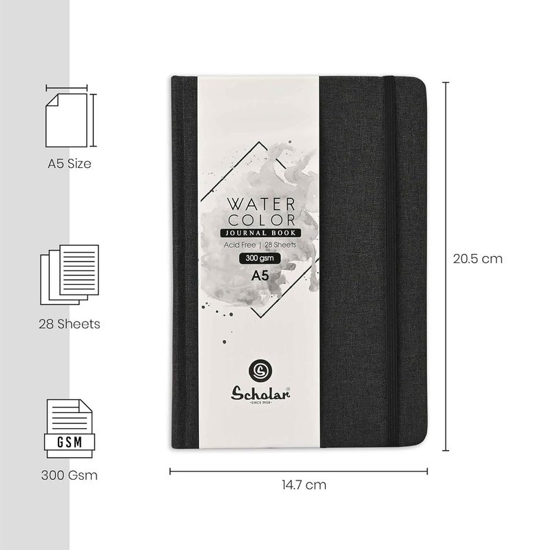 Scholar Watercolour Journal 300 GSM (A5 Portrait, Black) - Image 2