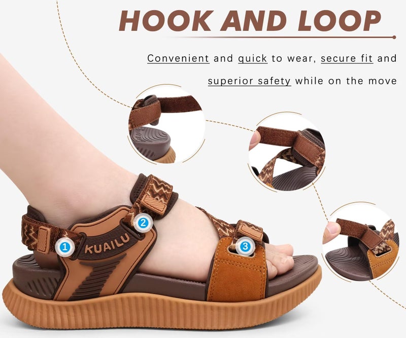 KuaiLu Walking Orthopedic Sandals Womens Comfortable Arch Support Hiking Sandles Plantar Fasciitis Athletic Sport Recovery Cushion Outdoor Open Toe Water Sandals Brown Khaki Size 8 - Image 5