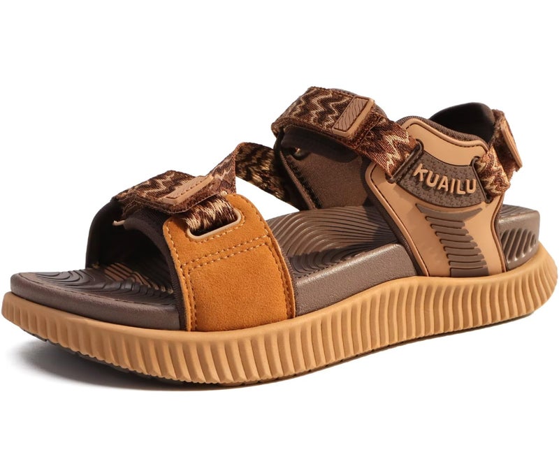 KuaiLu Walking Orthopedic Sandals Womens Comfortable Arch Support Hiking Sandles Plantar Fasciitis Athletic Sport Recovery Cushion Outdoor Open Toe Water Sandals Brown Khaki Size 8 - Image 1