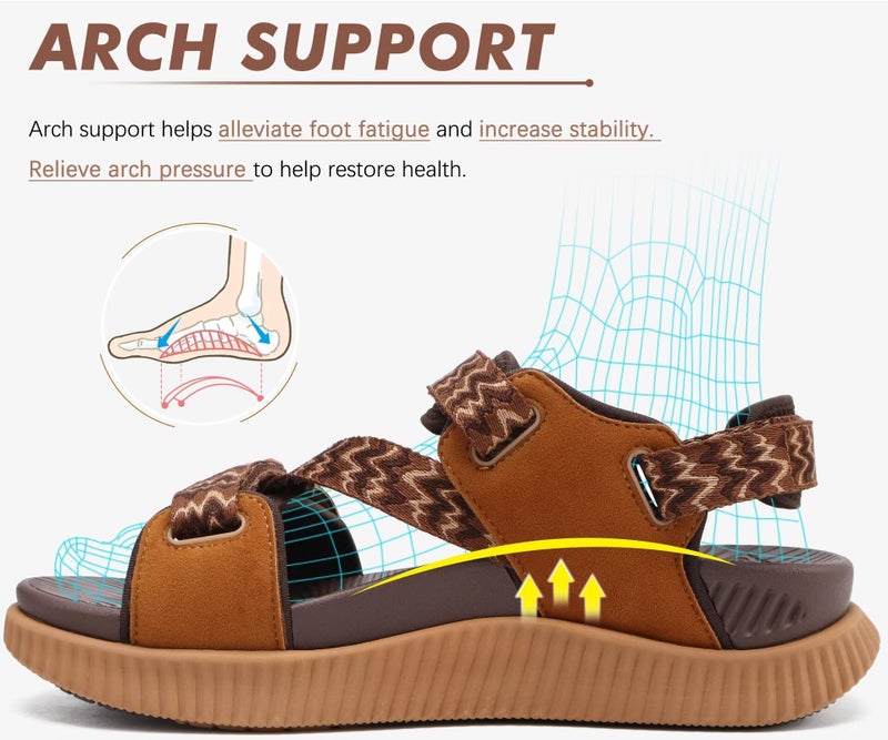 KuaiLu Walking Orthopedic Sandals Womens Comfortable Arch Support Hiking Sandles Plantar Fasciitis Athletic Sport Recovery Cushion Outdoor Open Toe Water Sandals Brown Khaki Size 8 - Image 3