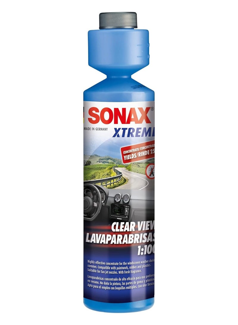 SONAX XTREME CLEAR VIEW 1:100 (250 ml) - Highly effective concentrate for the windscreen washer during summer. Compatible with paintwork, rubber and plastics.