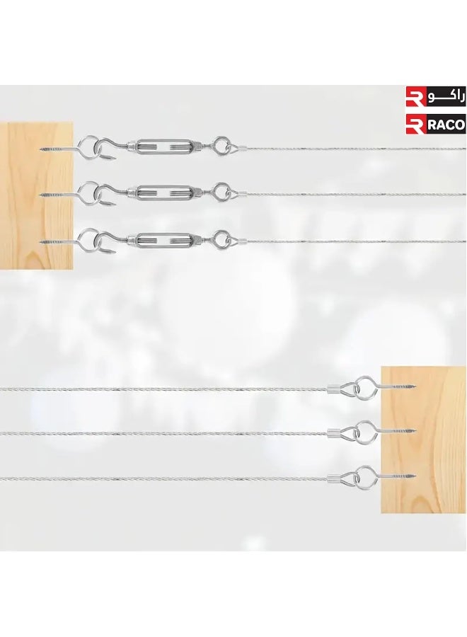 راكو مجموعة كابلات أسلاك من الفولاذ المقاوم للصدأ من راكو، بطول 30 مترًا، مطلية بمادة البولي فينيل كلوريد، مع مشابك ربط ومجموعة أدوات للحديقة والخيمة الخارجية ومشاريع "اصنعها بنفسك" - Image 2