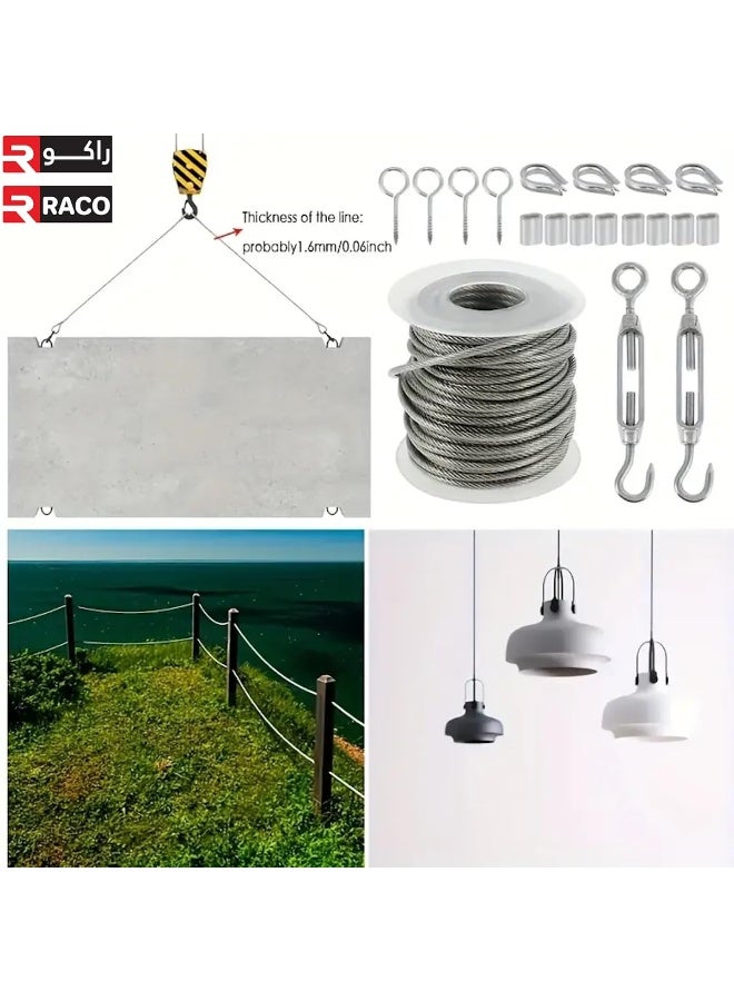 راكو مجموعة كابلات أسلاك من الفولاذ المقاوم للصدأ من راكو، بطول 30 مترًا، مطلية بمادة البولي فينيل كلوريد، مع مشابك ربط ومجموعة أدوات للحديقة والخيمة الخارجية ومشاريع "اصنعها بنفسك" - Image 4