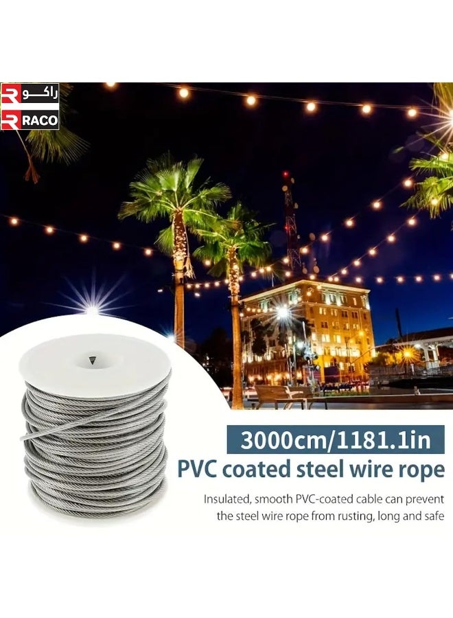 راكو مجموعة كابلات أسلاك من الفولاذ المقاوم للصدأ من راكو، بطول 30 مترًا، مطلية بمادة البولي فينيل كلوريد، مع مشابك ربط ومجموعة أدوات للحديقة والخيمة الخارجية ومشاريع "اصنعها بنفسك" - Image 5