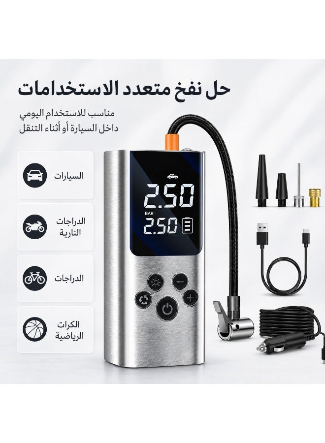 150 PSI Rechargeable Digital Portable Car Tire Inflator with Display and Auto Shut-Off, Air Compressor for Cars, Bikes, and Balls with LED Light, Type-C Charging, and 12V Cable - Image 3