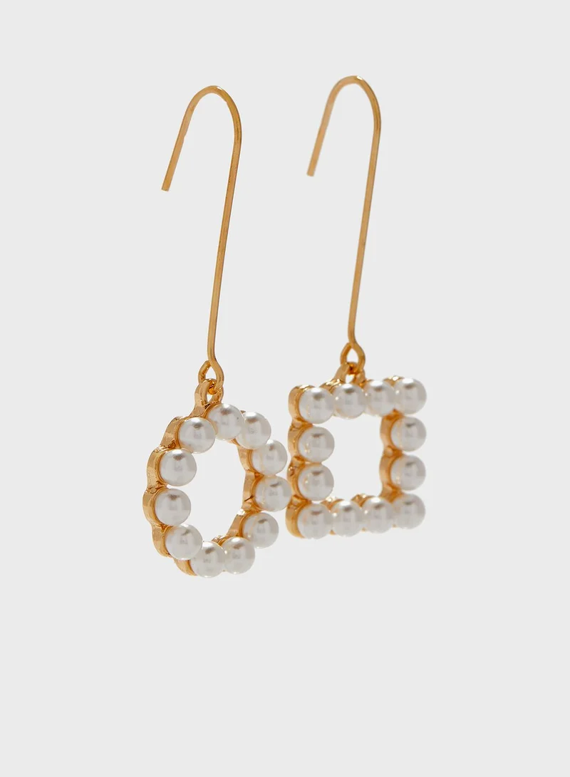 Ginger Pearl Circle And Square Drop Earrings