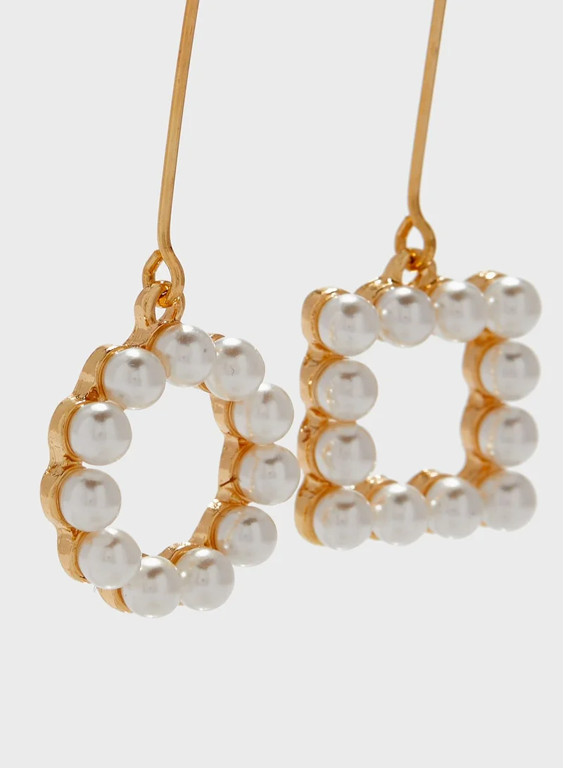 Ginger Pearl Circle And Square Drop Earrings