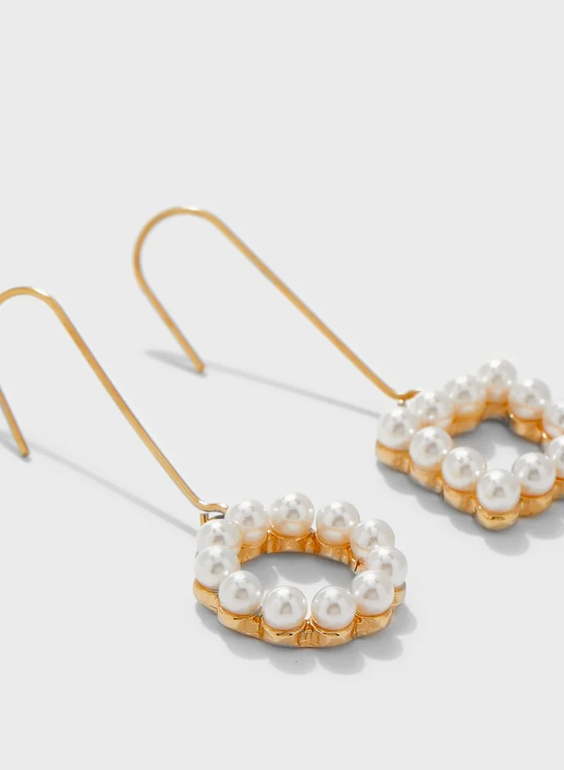 Ginger Pearl Circle And Square Drop Earrings