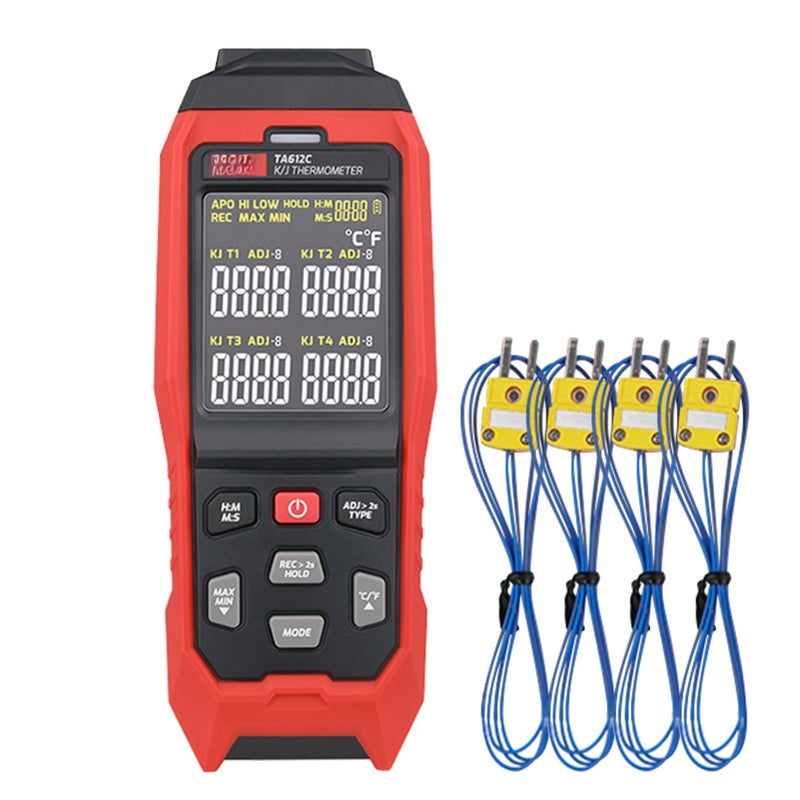 TASI TA612C 4 Channels K/ J Type Thermocouple Thermometer -200~1372℃/ -328~2501℉ Handheld Digital LCD Temperature Meter 5000 Groups Data Storage with USB Data Upload & Real-time Measurement - Image 1