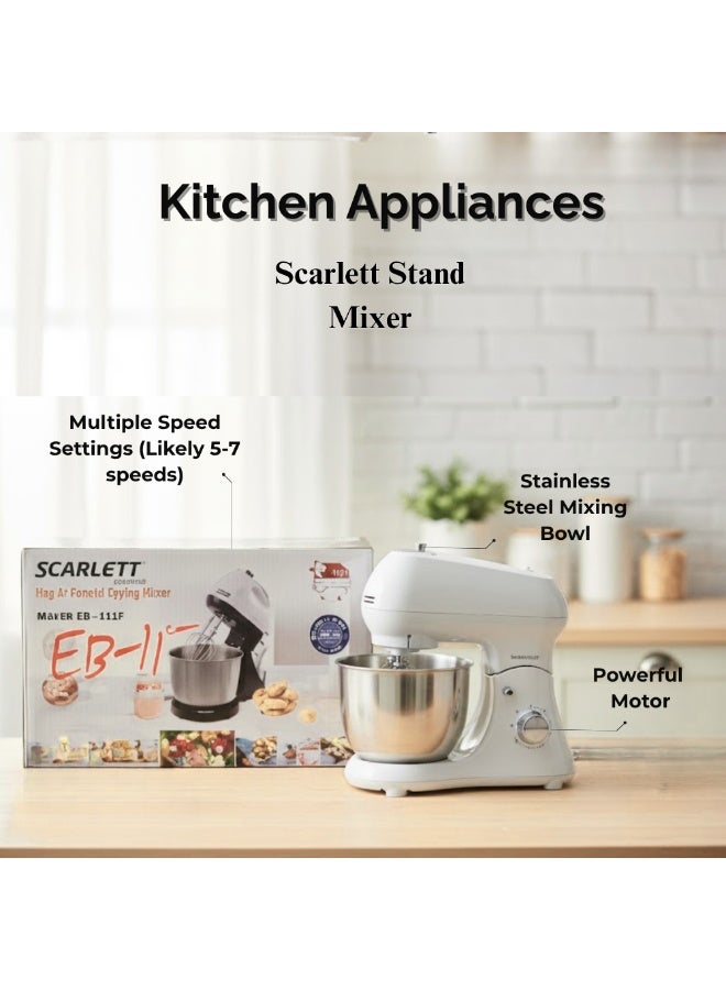 سكارليت خلاط سكارليت الكهربائي (٧ سرعات) | محرك قوي، إعدادات سرعة متعددة، صانعة عجين، خلاطة كريمة، ومعالج طعام للخبز والخفق والعجن | وعاء خلط من الفولاذ المقاوم للصدأ، جهاز مطبخ - Image 1