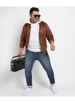 Instafab Plus Instafab Plus Men's Brown Zip-Front Jacket With Fleece Detail  - Image 3