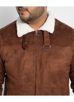 Instafab Plus Instafab Plus Men's Brown Zip-Front Jacket With Fleece Detail  - Image 5