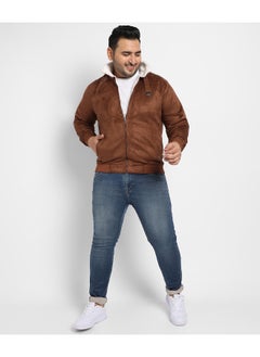 Instafab Plus Instafab Plus Men's Brown Zip-Front Jacket With Fleece Detail  - Image 1