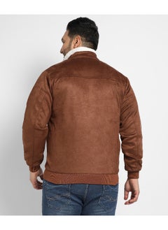 Instafab Plus Instafab Plus Men's Brown Zip-Front Jacket With Fleece Detail  - Image 4