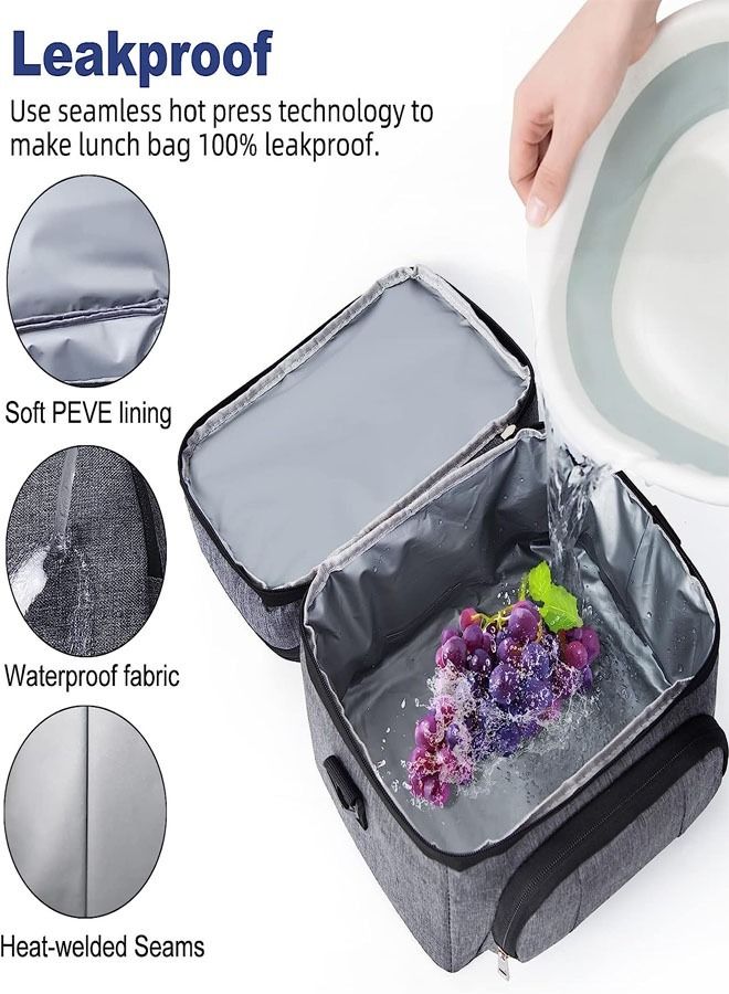 fashionhome Large Leakproof Reusable Insulated Lunch Bag for Women Men Double Deck Lunch Tote Bag Lunch Cooler Bag with Adjustable Shoulder Strap for Office School Picnic 27 x 20 x 22 Centimeter  - Image 5