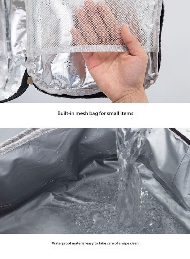 fashionhome Large Leakproof Reusable Insulated Lunch Bag for Women Men Double Deck Lunch Tote Bag Lunch Cooler Bag with Adjustable Shoulder Strap for Office School Picnic 27 x 20 x 22 Centimeter  - Image 3