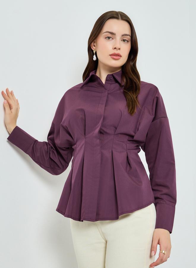 Styli Women Purple Long Sleeve Fold Pleated Shirt - Image 1