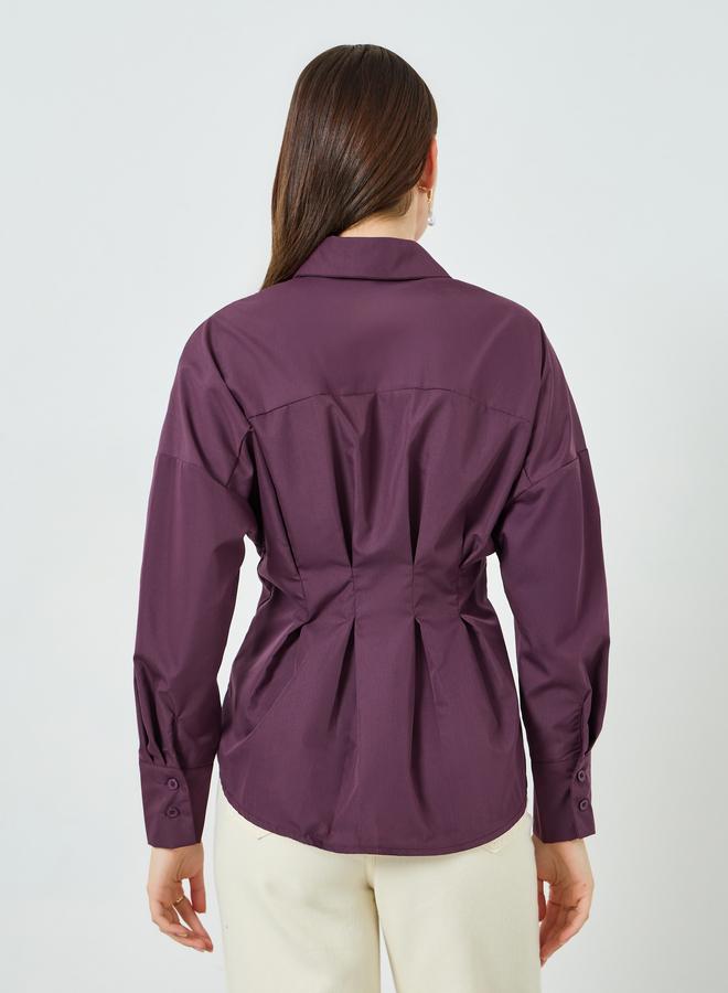 Styli Women Purple Long Sleeve Fold Pleated Shirt - Image 3