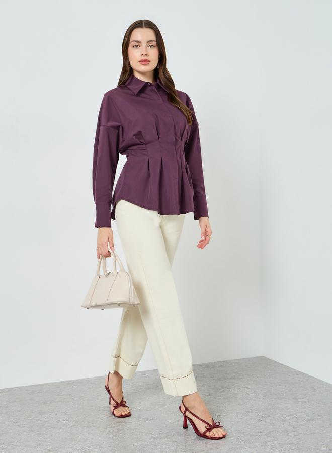 Styli Women Purple Long Sleeve Fold Pleated Shirt - Image 4
