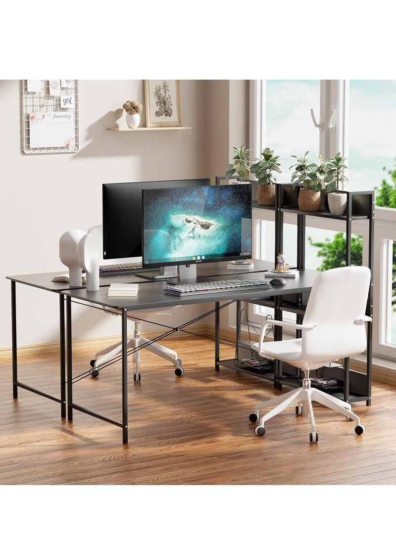 ZUIHAO - ZUIHAO Computer Desk with 4 Shelves Work Study Game Writing Desk with Storage Shelf Modern Wooden Studio Workstation - Image 1