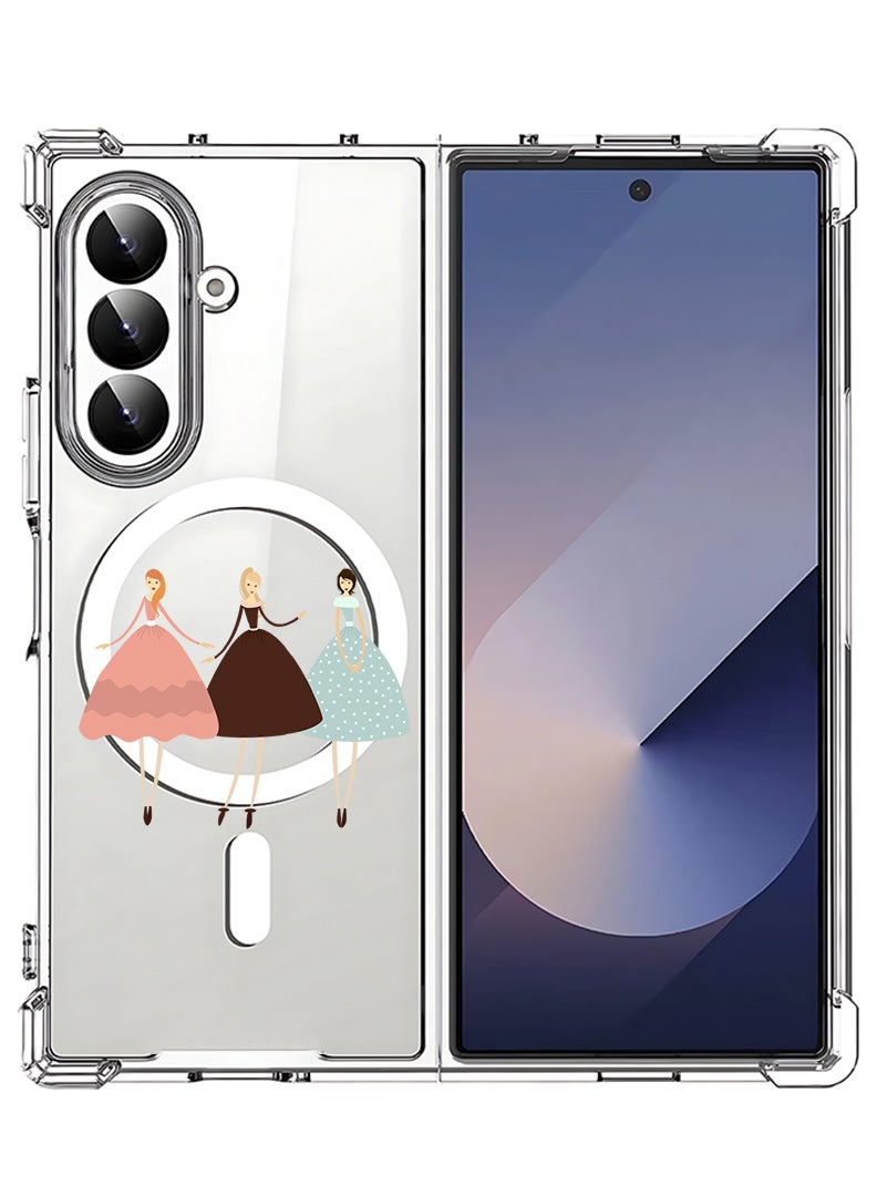 Theodor Magnetic Case for Samsung Galaxy Z Fold 7 Compatible with MagSafe Wireless Charging, Shockproof Phone Bumper Cover Pretty Girls Illustration - Image 1