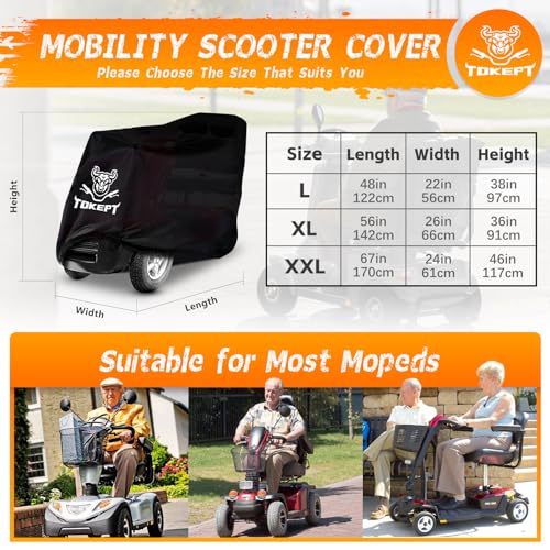 Tokept 420D Waterproof Scooter Cover Black Power Assisted Mobility Scooter Cover XL 56” - Image 2