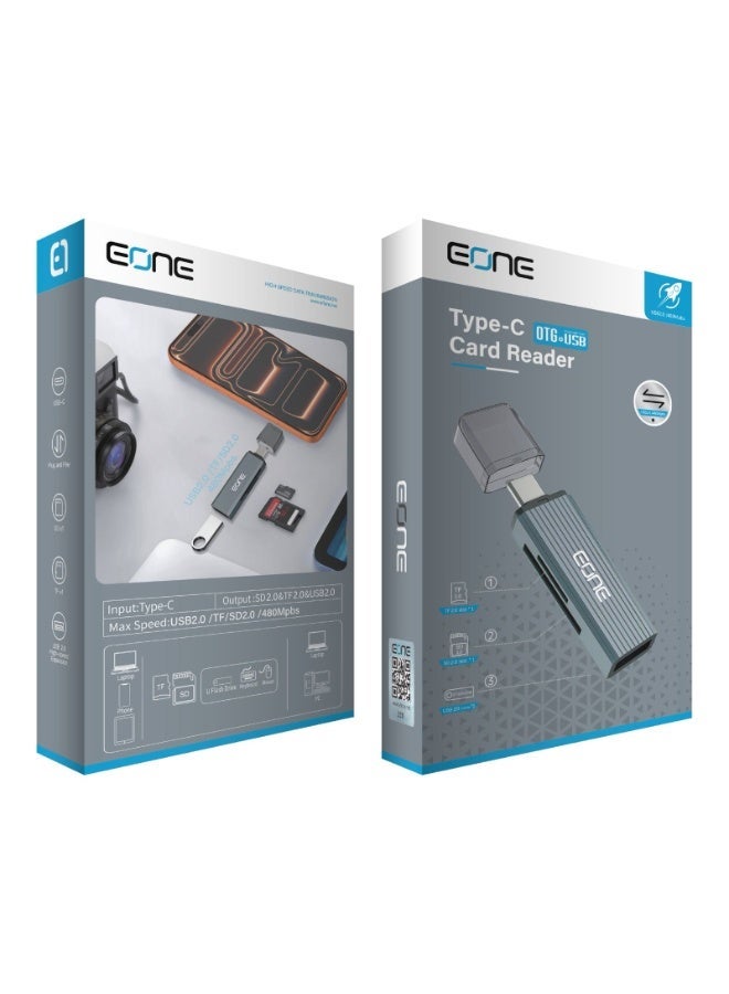 Eone The EONE Type-C OTG Card Reader provides a practical and fast solution for transferring files and reading memory cards via mobile phone or laptop. - Image 1