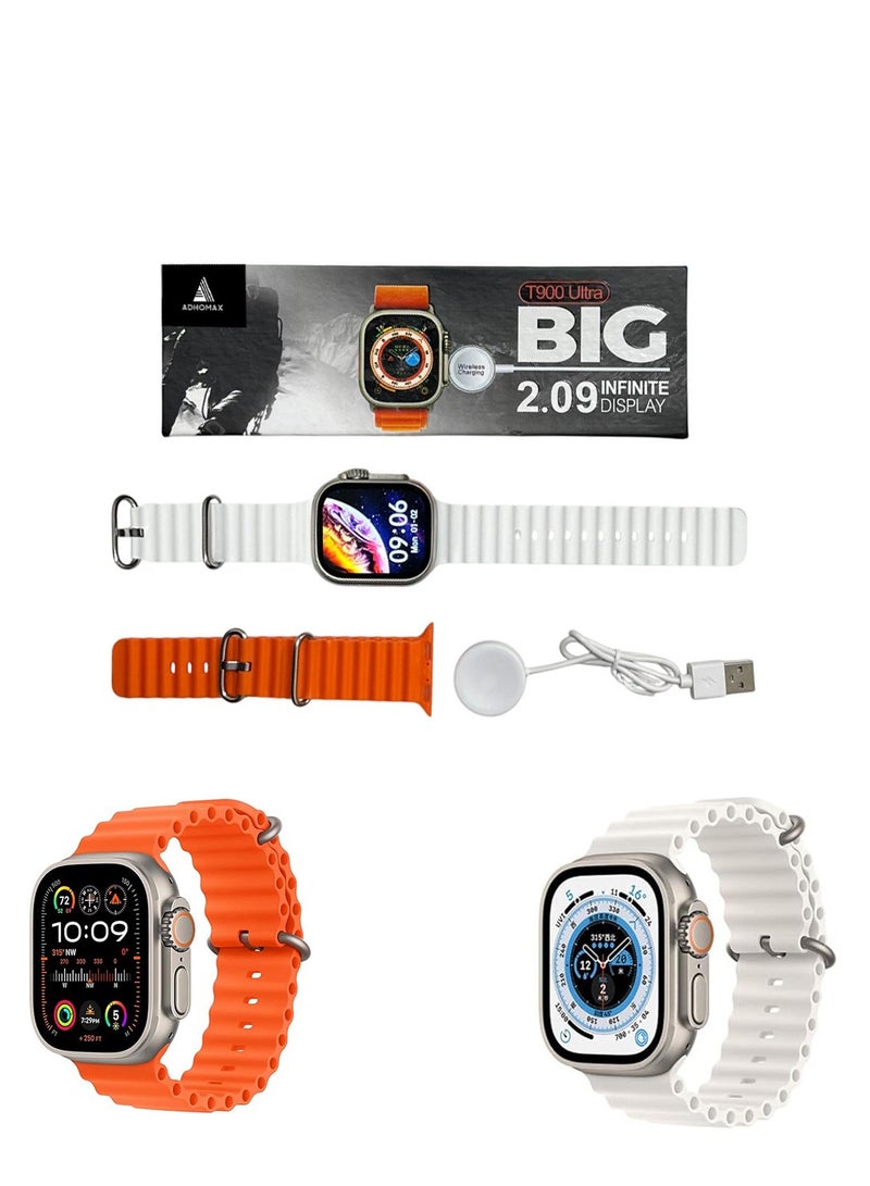 adhomax New T900 Ultra Smart Watch, Elegant Design 2.09", Infinite Display, NFC, Fitness Tracker, Heart Rate, Oxygen Monitor, Calls, Wireless Charging, Works With IOS and android for men, women - Image 1