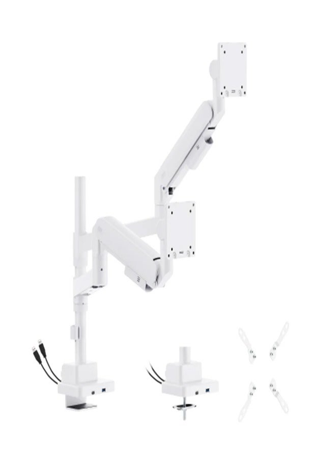 Skill Tech - SH87 C024UCP Titan Heavy-Duty Pole-Mounted Gas Spring Dual Monitor Arm with USB-A and USB-C Ports for 24"-57" Screens, VESA 200x200, 27kg Load Capacity per Screen – Black - Image 1