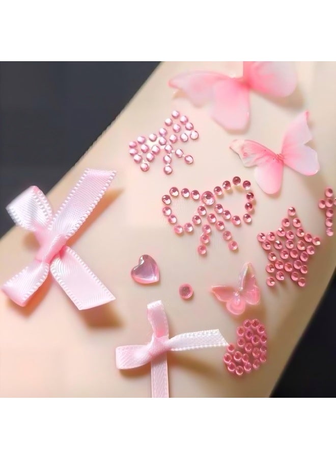 5-Piece Pink Face Stickers Set – Butterfly & Bow Rhinestone Gems for Party Makeup & Festival Decoration - Image 4