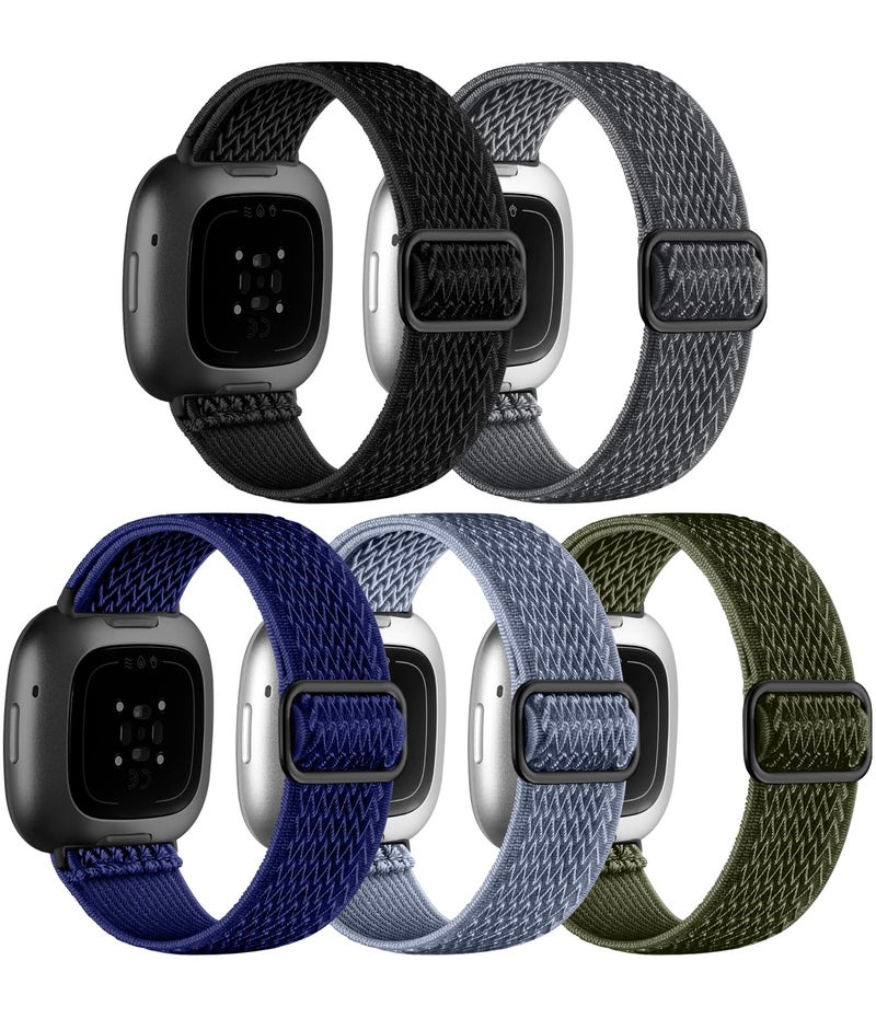 Adorve Compatible with Fitbit Versa 3 Bands/Fitbit Versa 4 Band/Fitbit Sense Bands for Men Women, Adjustable Stretchy Solo Loop Elastic Nylon Sport Strap for Smart Watch Replacement - Image 1