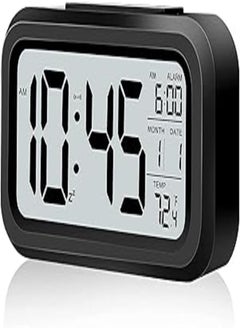 OR LED Screen Smart Night Light, Snooze, Date, 12/24H, Indoor Temperature, Battery Operated Desk Alarm Clock (Black) 