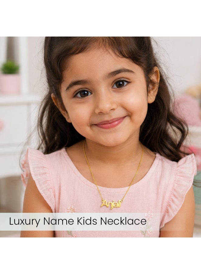 NENOUSH Kids Name Necklace | Balloon Font Letter Pendant Chain 35cm | Gold Tone Jewelry | Birthday Party Gift for Girls | Daily Wear Fashion Jewelry for Special Occasions - Image 2