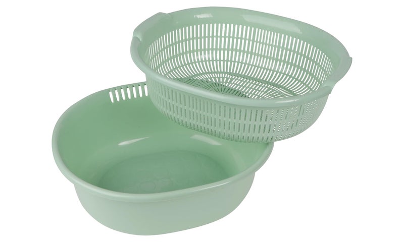 Nabhya Fruits and Vegetables Colander Plastic Double Washing Vegetable Basket for Kitchen, Multi-Functional Round Washing Vegetable Bowl Strainer Basket (Green, 1) - Image 3
