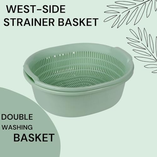 Nabhya Fruits and Vegetables Colander Plastic Double Washing Vegetable Basket for Kitchen, Multi-Functional Round Washing Vegetable Bowl Strainer Basket (Green, 1) - Image 2