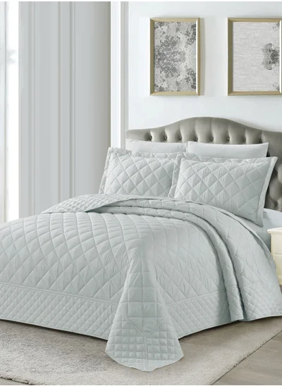 Donetella Quilt Set 3-Pcs Single Size Reversible Bedspread Coverlet Set Bed Fits(120 X 200 Cm), Compressed Comforter Soft Bedding Cover With Matching Fitted Sheet Pillow Shams Pillow Cases,Grey